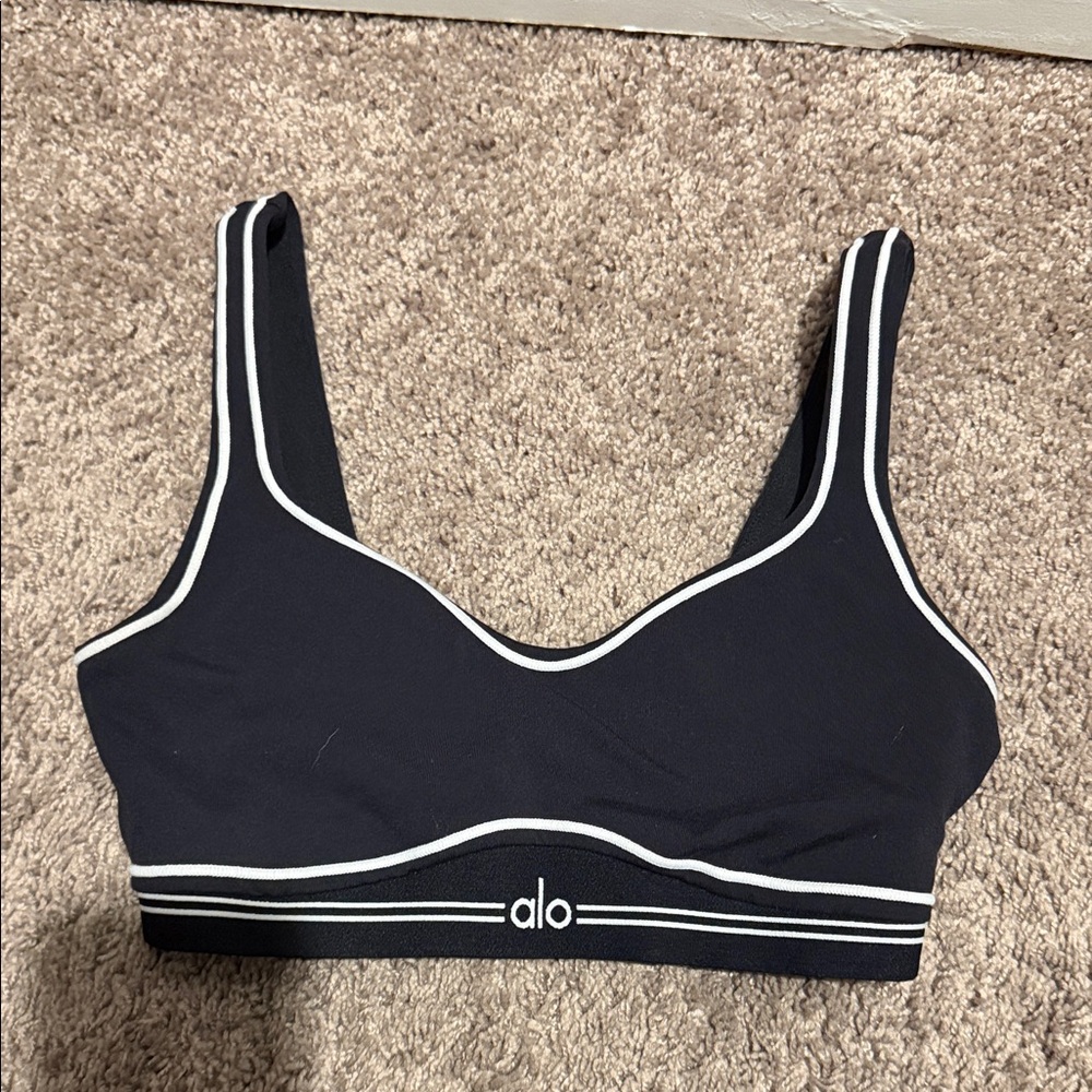 ALO Yoga Black Sports Bra with White Trim